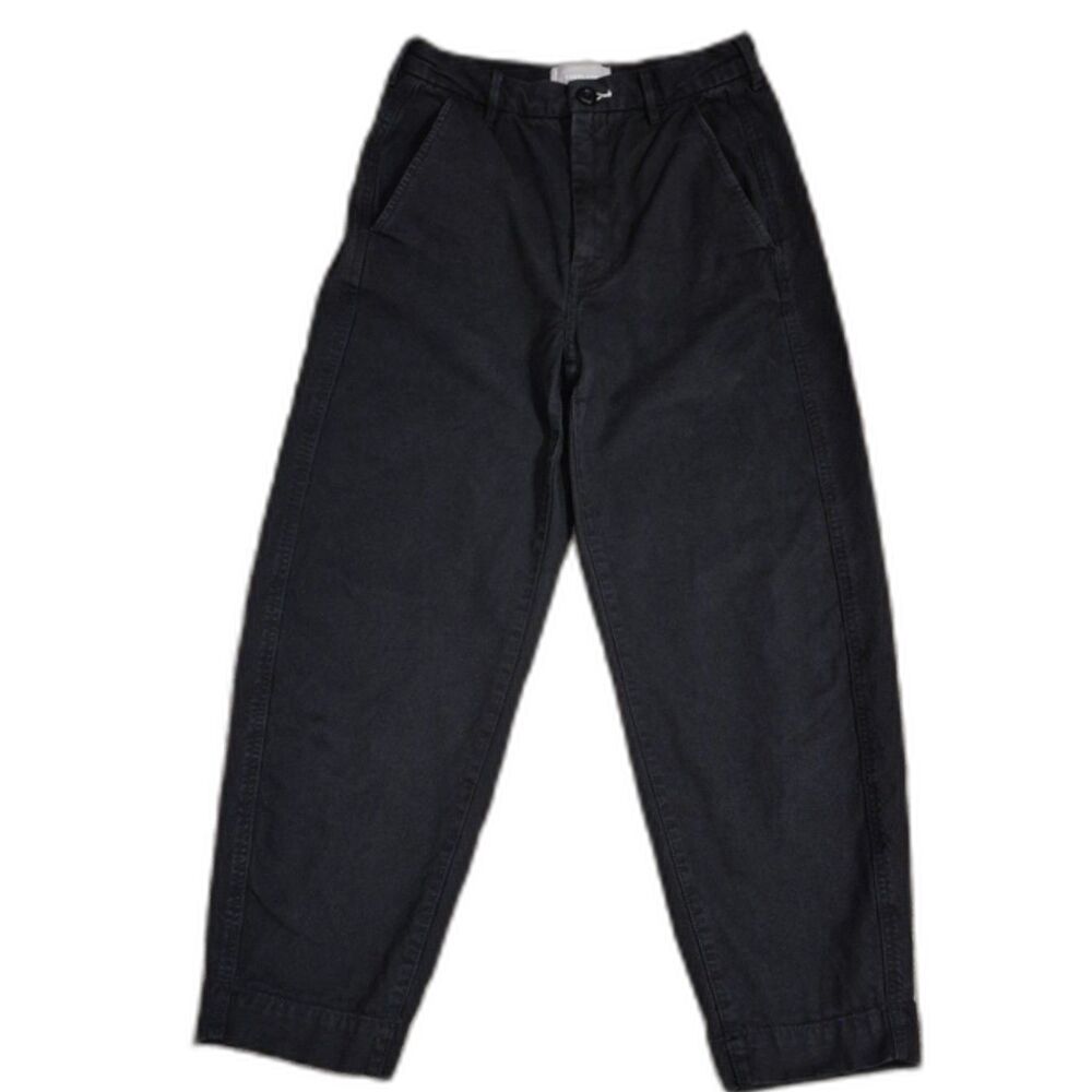 Everlane Curved Canvas Pant 0 Black High Rise Barrel Tapered 100% Cotton